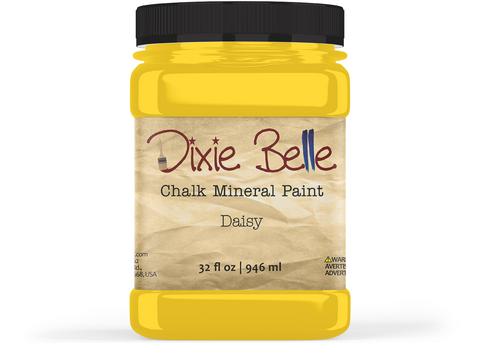Jar of Dixie Belle Chalk Mineral Paint in Daisy color on a white background