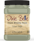 Jar of Dixie Belle Chalk Mineral Paint in Dried Sage color on a white background