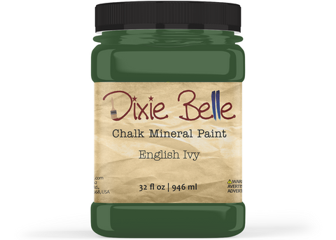 Jar of Dixie Belle Chalk Mineral Paint in English Ivy color on a white background