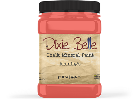 Jar of Dixie Belle Chalk Mineral Paint in Flamingo color on a white background