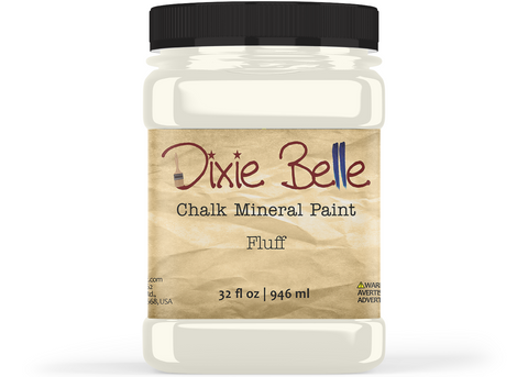 Jar of Dixie Belle Chalk Mineral Paint in Fluff color on a white background