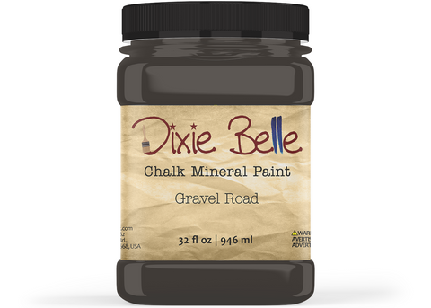 Jar of Dixie Belle Chalk Mineral Paint in Gravel Road color on a white background