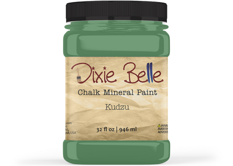 Jar of Dixie Belle Chalk Mineral Paint in Kudzu color on a white background