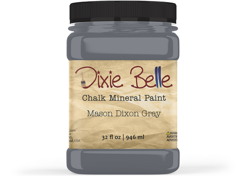 Jar of Dixie Belle Chalk Mineral Paint in Mason Dixon Gray color  on a white background