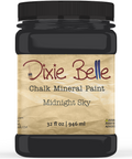 Jar of Dixie Belle Chalk Mineral Paint in Midnight Sky color on a white background