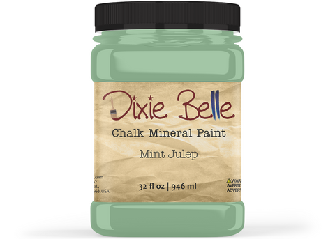Jar of Dixie Belle Chalk Mineral Paint in Mint Julep color on a white background