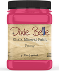 Jar of Dixie Belle Chalk Mineral Paint in Peony color on a white background
