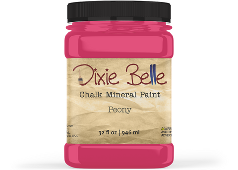 Jar of Dixie Belle Chalk Mineral Paint in Peony color on a white background