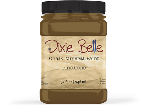 Jar of Dixie Belle Chalk Mineral Paint in Pine Cone color on a white background