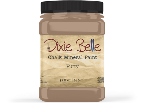Jar of Dixie Belle Chalk Mineral Paint in Putty color on a white background