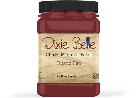 Jar of Dixie Belle Chalk Mineral Paint in Rustic Red color on a white background