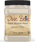 Jar of Dixie Belle Chalk Mineral Paint in Sawmill Gravy color on a white background