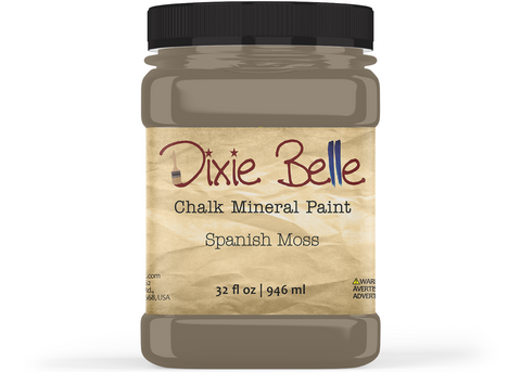 Jar of Dixie Belle Chalk Mineral Paint in Spanish Moss color on a white background