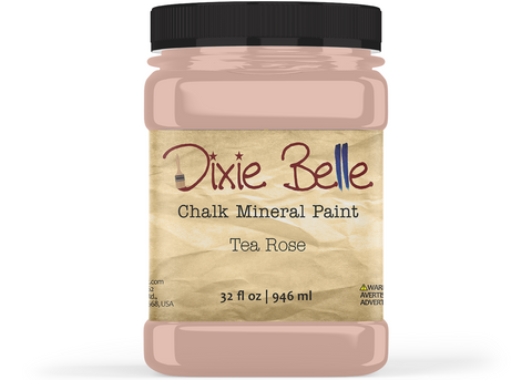 Jar of Dixie Belle Chalk Mineral Paint in Tea Rose color on a white background