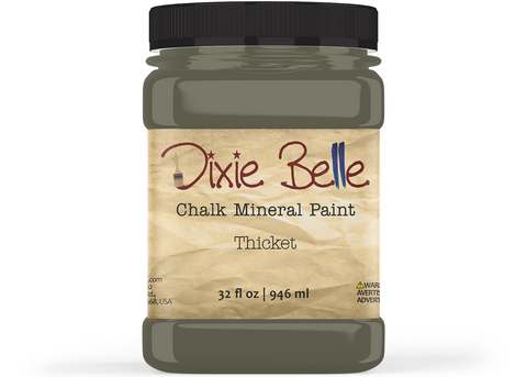 Jar of Dixie Belle Chalk Mineral Paint in Thicket color on a white background