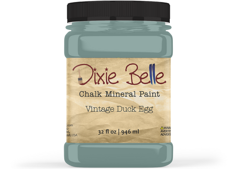 Jar of Dixie Belle Chalk Mineral Paint in Vintage Duck Egg color on a white background