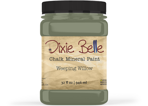 Jar of Dixie Belle Chalk Mineral Paint in Weeping Willow color on a white background