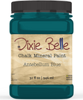 Jar of Dixie Belle Chalk Mineral Paint in Antebellum Blue on a white background