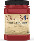 Jar of Dixie Belle Chalk Mineral Paint in Barn Red on a white background