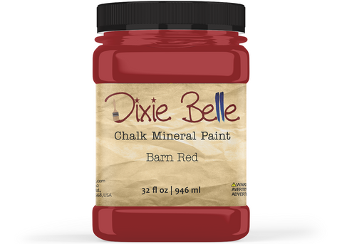 Jar of Dixie Belle Chalk Mineral Paint in Barn Red on a white background
