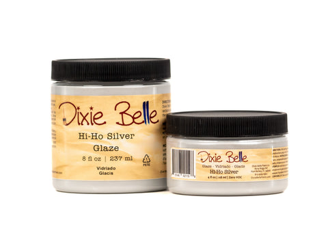 Two jars of Dixie Belle Hi-Ho Silver Glaze on a white background