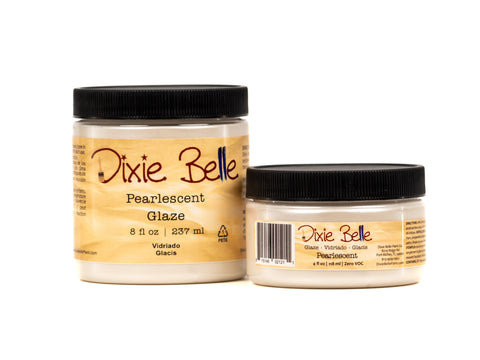 Two jars of Dixie Belle Pearlescent Glaze on a white background
