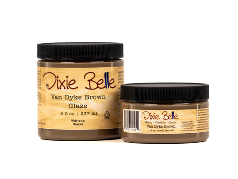 Two jars of Dixie Belle Van Dyke Brown Glaze on a white background