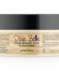 Jar of Dixie Belle Chalk Mineral Paint in Buttercream color on a white background