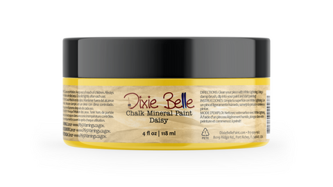 Jar of Dixie Belle Chalk Mineral Paint in Daisy color on a white background