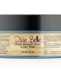 Jar of Dixie Belle Chalk Mineral Paint in Dusty Blue color on a white background