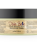 Jar of Dixie Belle Chalk Mineral Paint in Farmhouse Green color on a white background
