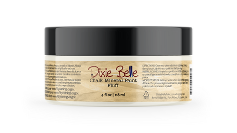 Jar of Dixie Belle Chalk Mineral Paint in Fluff color on a white background
