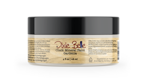 Jar of Dixie Belle Chalk Mineral Paint in Gardenia color on a white background