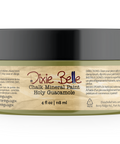 Jar of Dixie Belle Chalk Mineral Paint in Holy Guacamole color on a white background