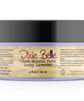 Jar of Dixie Belle Chalk Mineral Paint in Lucky Lavender color on a white background