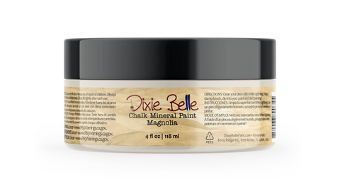Jar of Dixie Belle Chalk Mineral Paint in Magnolia color on a white background