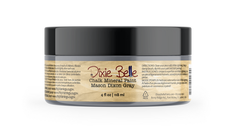 Jar of Dixie Belle Chalk Mineral Paint in Mason Dixon Gray color on a white background