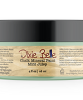 Jar of Dixie Belle Chalk Mineral Paint in Mint Julep color on a white background