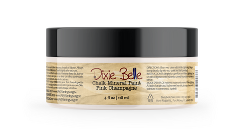 Jar of Dixie Belle Chalk Mineral Paint in Pink Champagne color on a white background