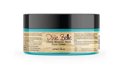 Jar of Dixie Belle Chalk Mineral Paint in Pure Ocean color on a white background