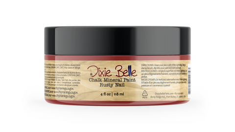 Jar of Dixie Belle Chalk Mineral Paint in Rusty Nail color on a white background