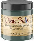 Jar of Dixie Belle Chalk Mineral Paint in Blue Grass color on a white background