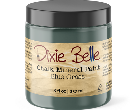 Jar of Dixie Belle Chalk Mineral Paint in Blue Grass color on a white background