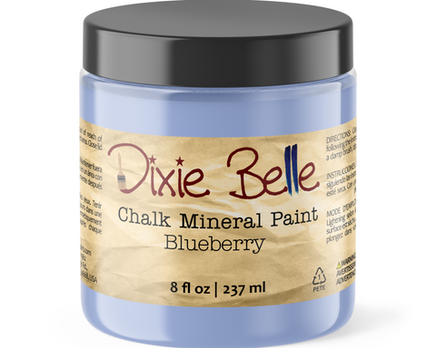 Jar of Dixie Belle Chalk Mineral Paint in Blueberry color on a white background