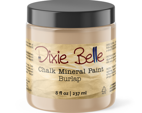 Jar of Dixie Belle Chalk Mineral Paint in Burlap color on a white background