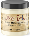 Jar of Dixie Belle Chalk Mineral Paint in Buttercream color on a white background