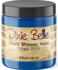 Jar of Dixie Belle Chalk Mineral Paint in Cobalt Blue on a white background