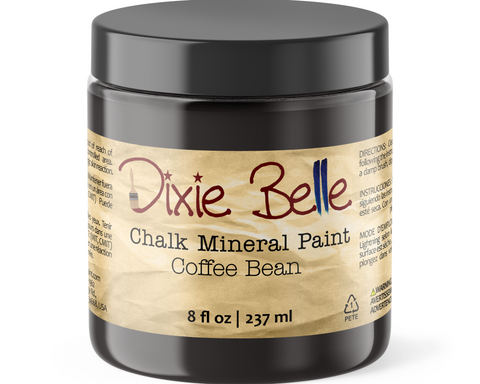Jar of Dixie Belle Chalk Mineral Paint in Coffee Bean color on a white background