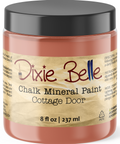 Jar of Dixie Belle Chalk Mineral Paint in Cottage Door color on a white background