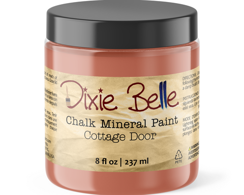 Jar of Dixie Belle Chalk Mineral Paint in Cottage Door color on a white background